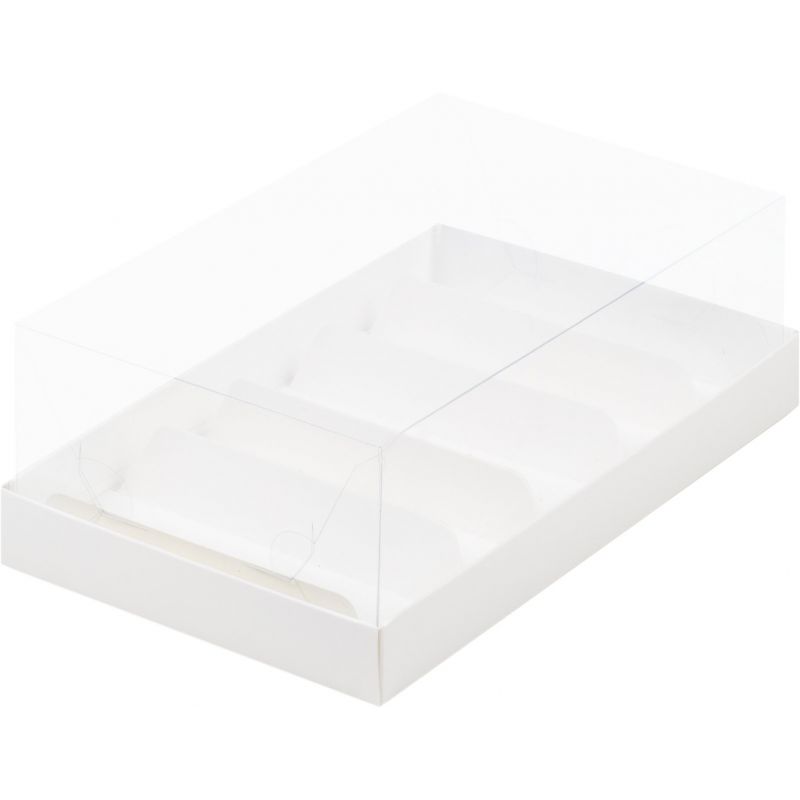Коробка для эклеров с прозрачным куполом (5) белая